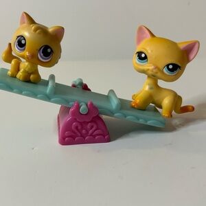 Littlest pet shop lot kitten #114 and shorthair cat #339 and seesaw accessory